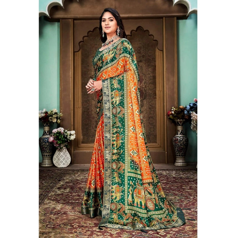 Generic Women's Soft Silk Printed Saree With Unstitched Blouse (Orange, 5-6 Mtrs) - Noble Nook