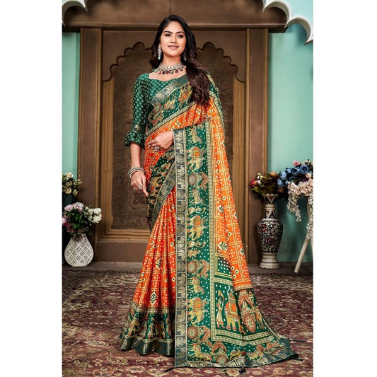 Generic Women's Soft Silk Printed Saree With Unstitched Blouse (Orange, 5-6 Mtrs) - Noble Nook