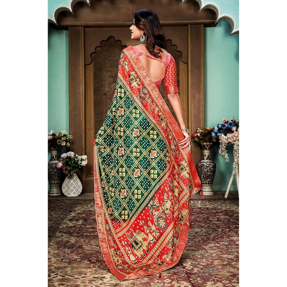 Generic Women's Soft Silk Printed Saree With Unstitched Blouse (Green, 5-6 Mtrs) - Noble Nook