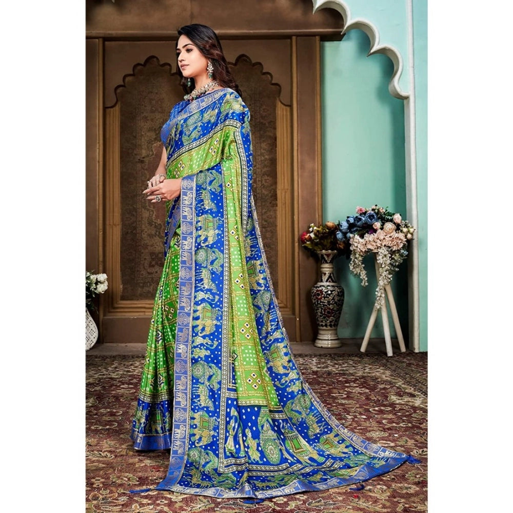 Generic Women's Soft Silk Printed Saree With Unstitched Blouse (Green, 5-6 Mtrs) - Noble Nook