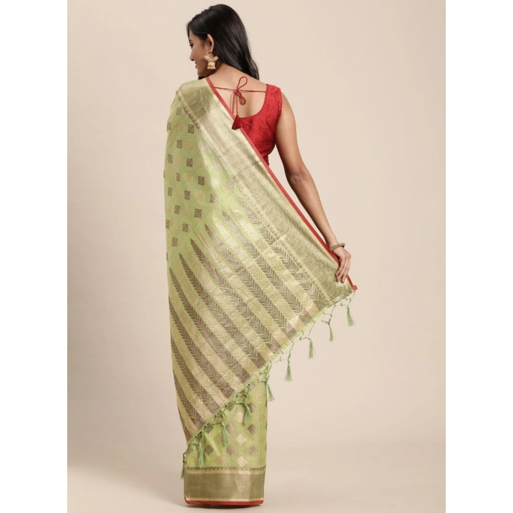 Generic Women's Chanderi Cotton Printed Saree With Unstitched Blouse (Pista, 5-6 Mtrs) - Noble Nook