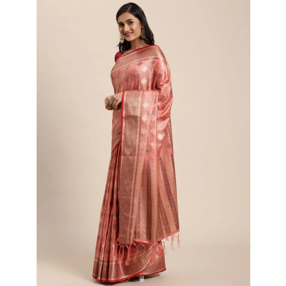 Generic Women's Chanderi Cotton Printed Saree With Unstitched Blouse (Pink, 5-6 Mtrs) - Noble Nook