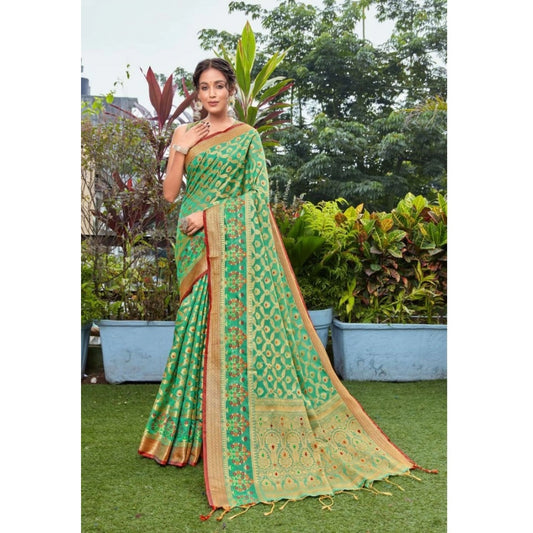 Generic Women's Organza Printed Saree With Unstitched Blouse (Green, 5-6 Mtrs) - Noble Nook