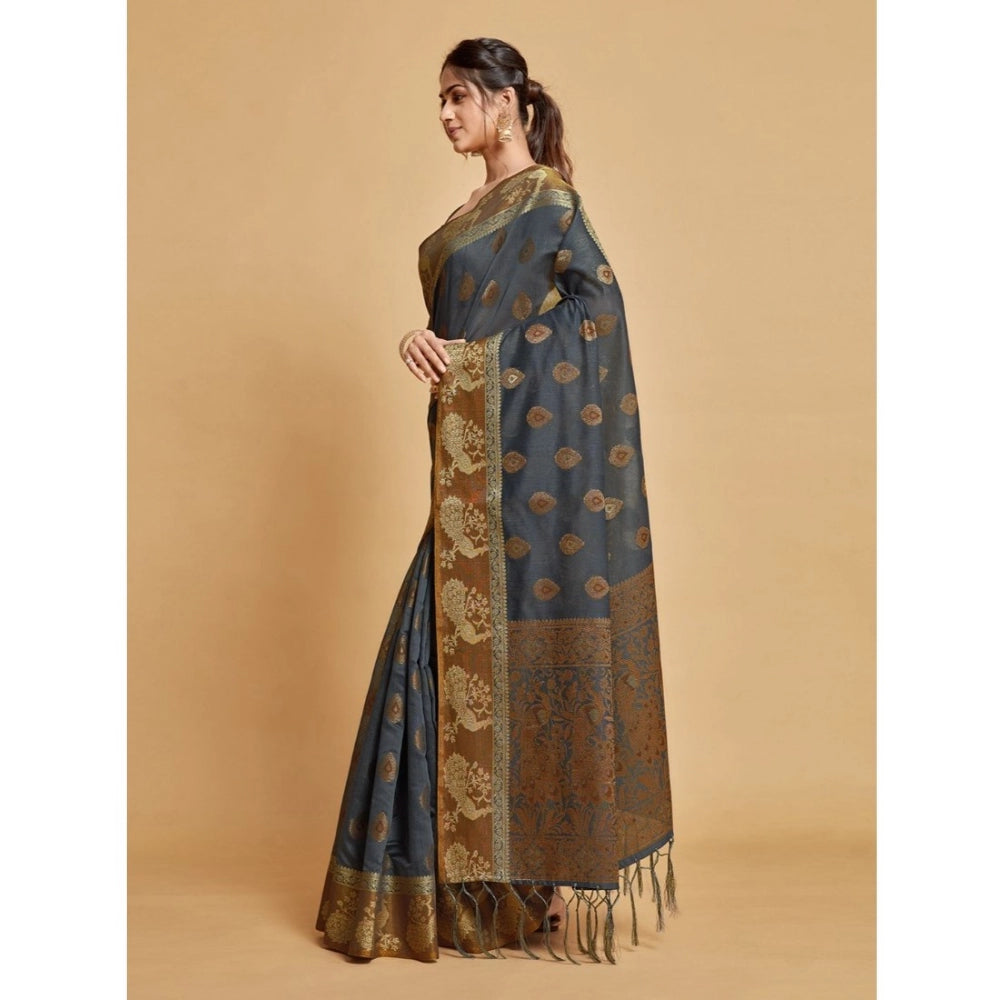 Generic Women's Organza Printed Saree With Unstitched Blouse (Grey, 5-6 Mtrs) - Noble Nook