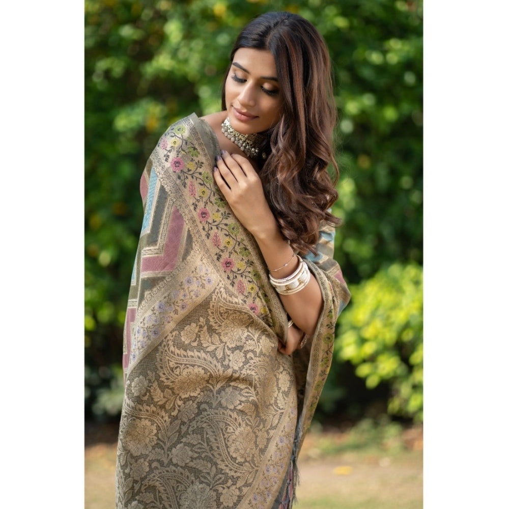 Generic Women's Organza Printed Saree With Unstitched Blouse (Grey, 5-6 Mtrs) - Noble Nook