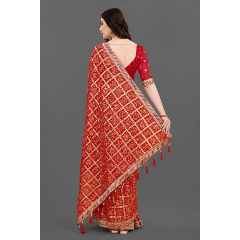 Generic Women's Soft Silk Printed Saree With Unstitched Blouse (Red, 5-6 Mtrs) - Noble Nook