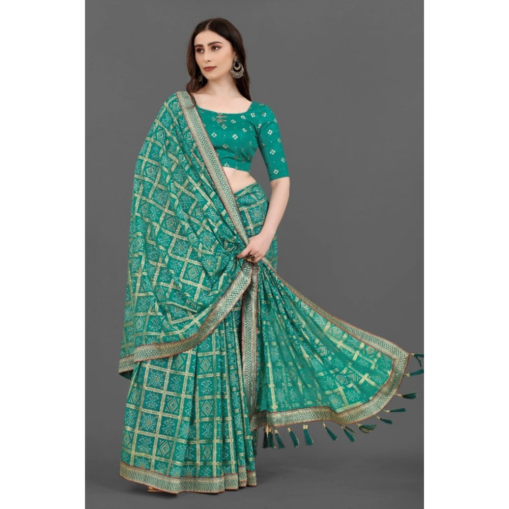 Generic Women's Soft Silk Printed Saree With Unstitched Blouse (Rama, 5-6 Mtrs) - Noble Nook