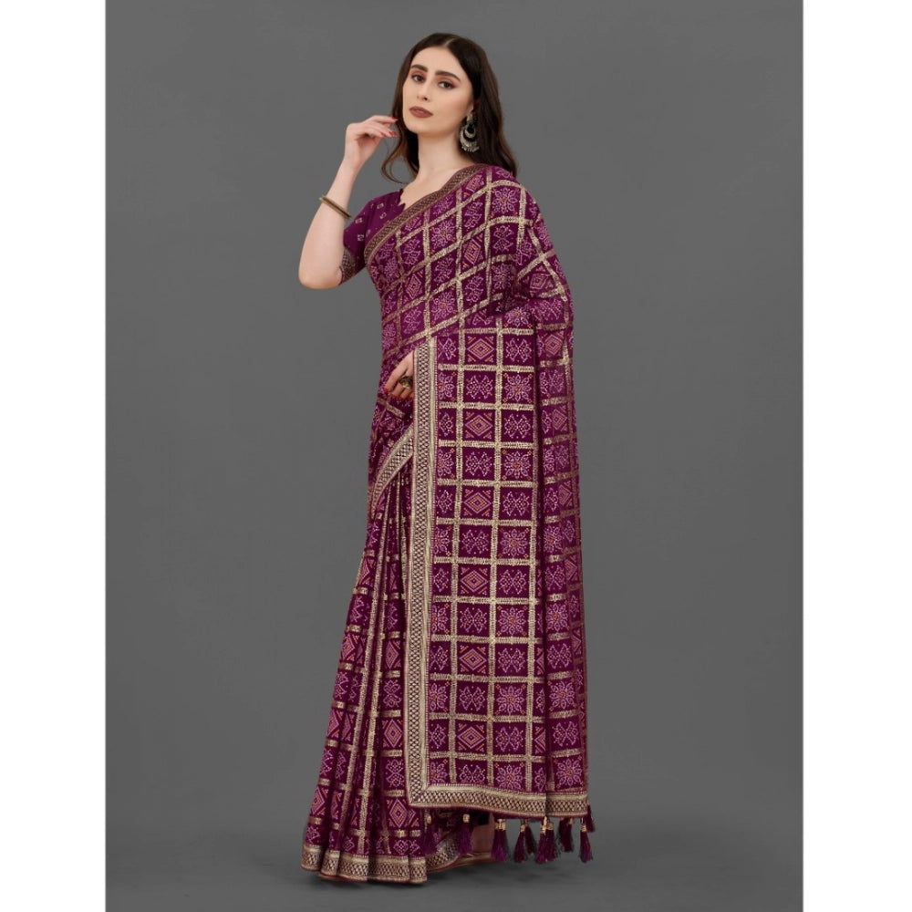 Generic Women's Soft Silk Printed Saree With Unstitched Blouse (Magenta, 5-6 Mtrs) - Noble Nook