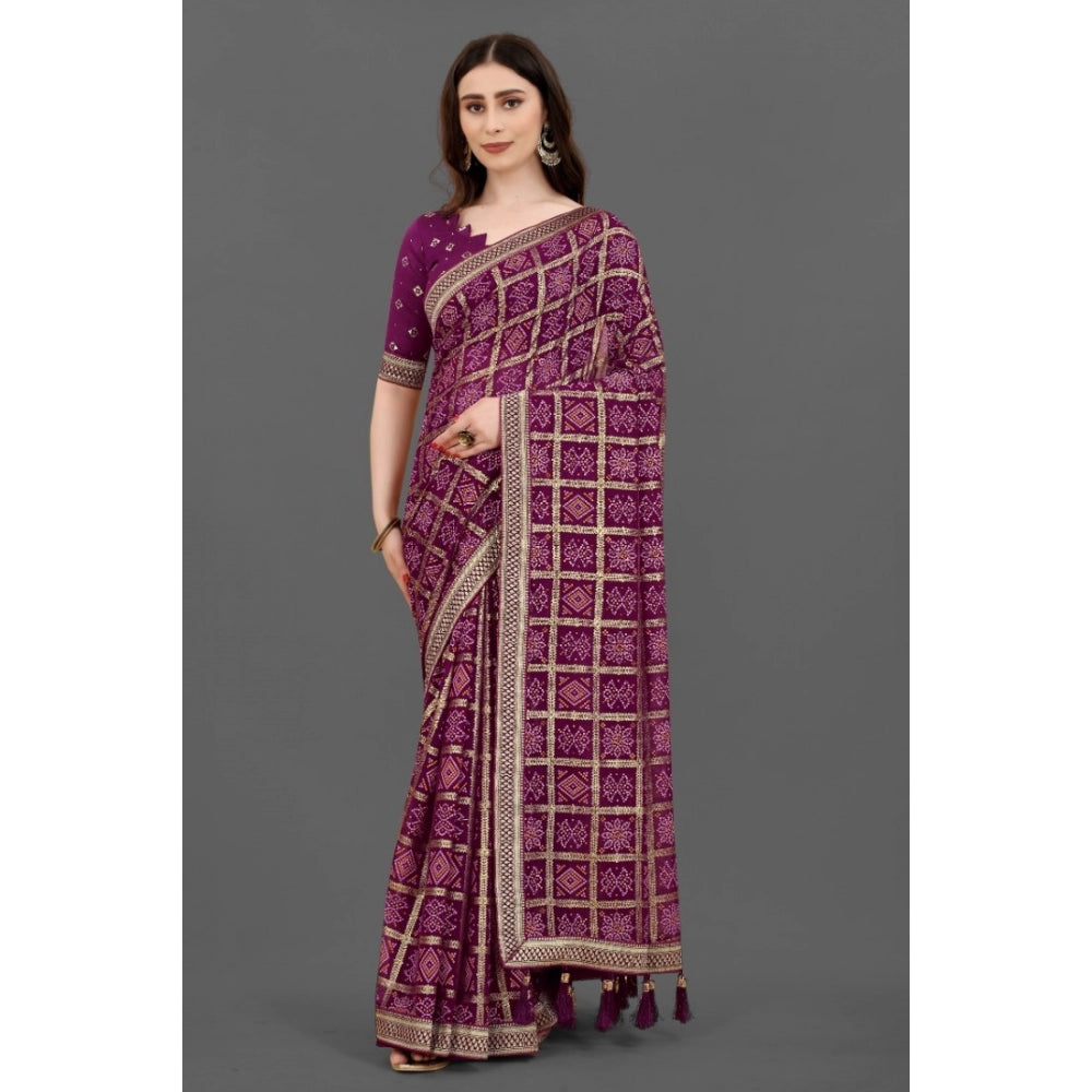 Generic Women's Soft Silk Printed Saree With Unstitched Blouse (Magenta, 5-6 Mtrs) - Noble Nook