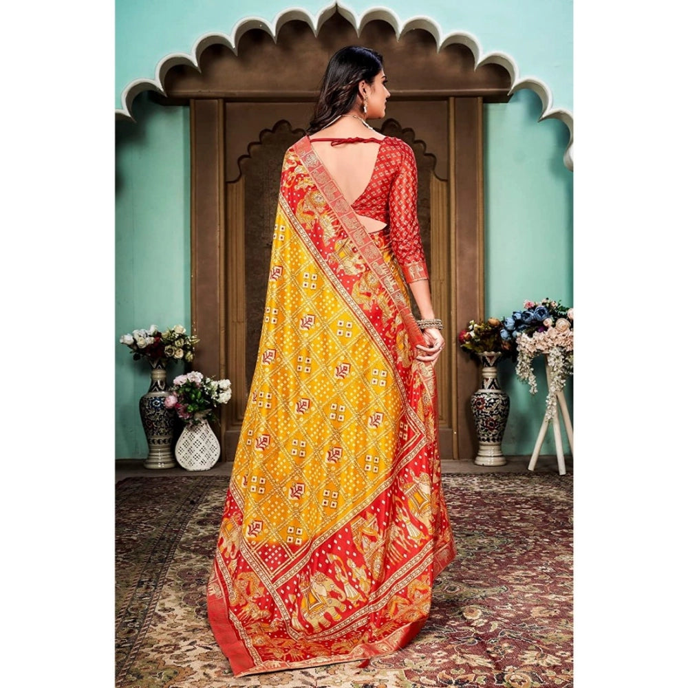 Generic Women's Soft Silk Printed Saree With Unstitched Blouse (Yellow, 5-6 Mtrs) - Noble Nook