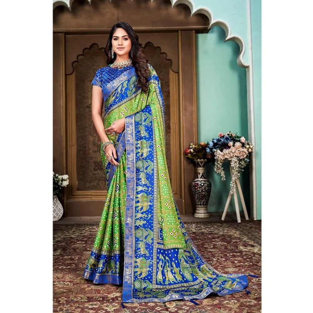 Generic Women's Soft Silk Printed Saree With Unstitched Blouse (Green, 5-6 Mtrs) - Noble Nook