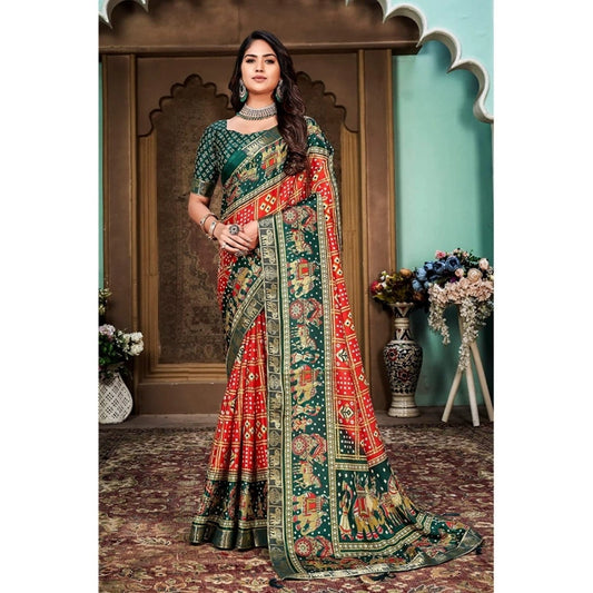 Generic Women's Soft Silk Printed Saree With Unstitched Blouse (Red, 5-6 Mtrs) - Noble Nook