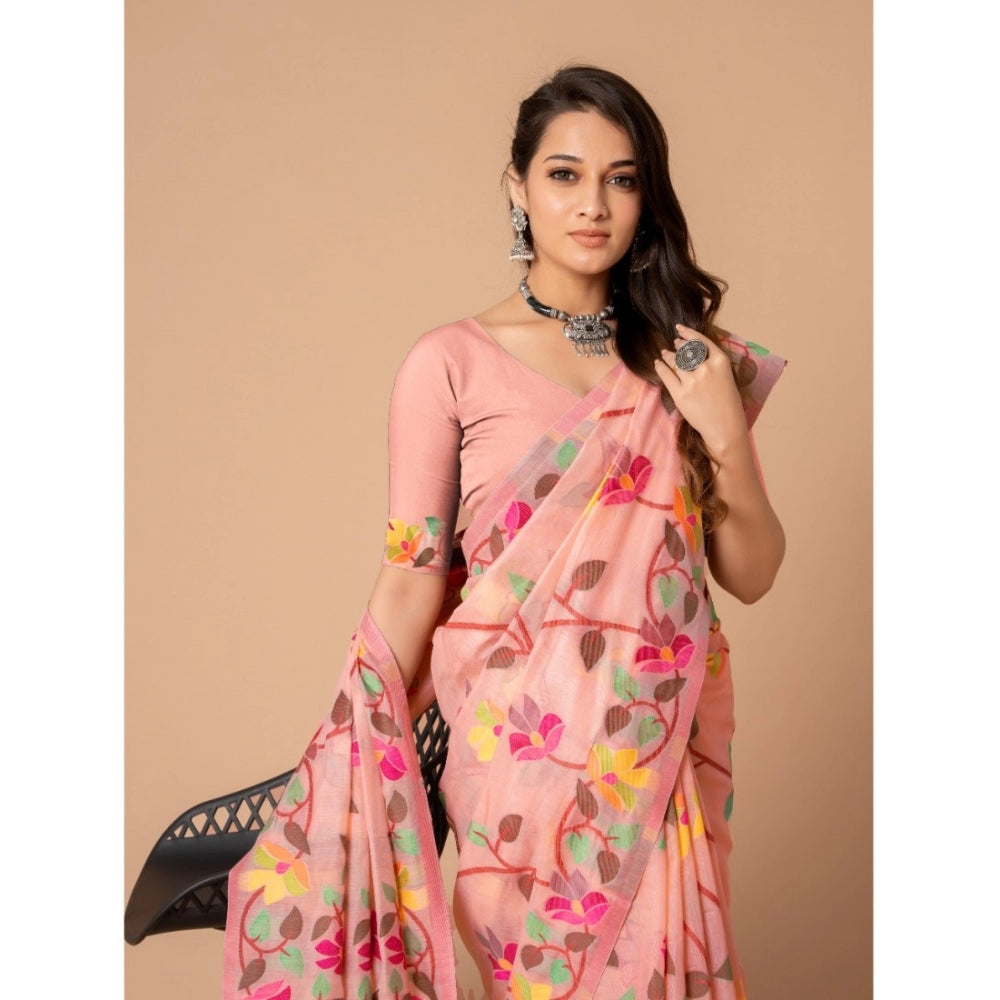 Generic Women's Cotton Printed Saree With Unstitched Blouse (Pink, 5-6 Mtrs) - Noble Nook