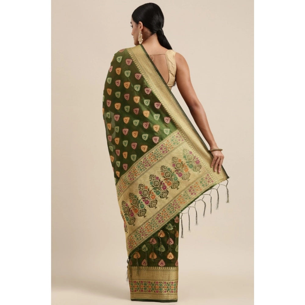 Generic Women's Organza Printed Saree With Unstitched Blouse (Mahendi, 5-6 Mtrs) - Noble Nook