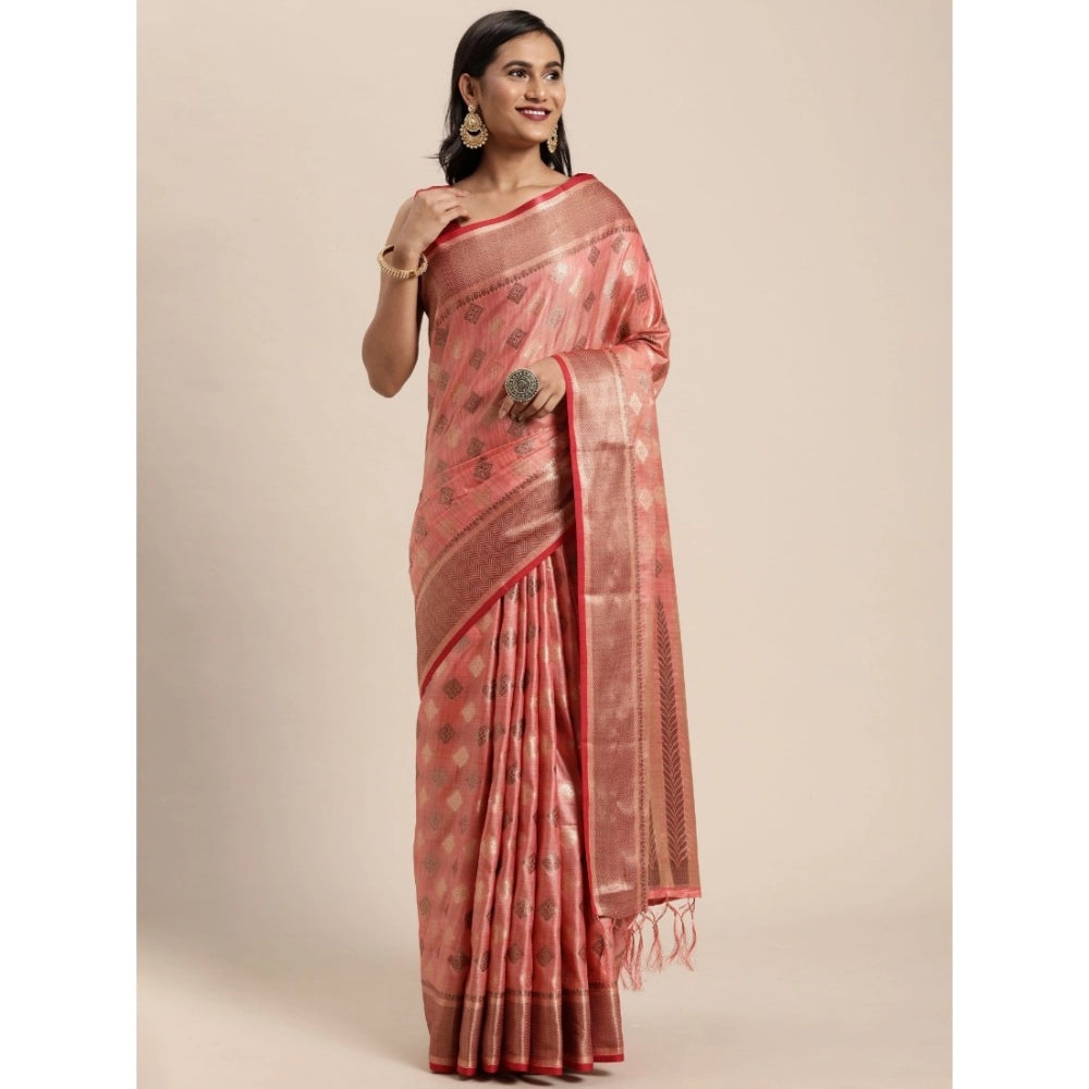 Generic Women's Chanderi Cotton Printed Saree With Unstitched Blouse (Pink, 5-6 Mtrs) - Noble Nook