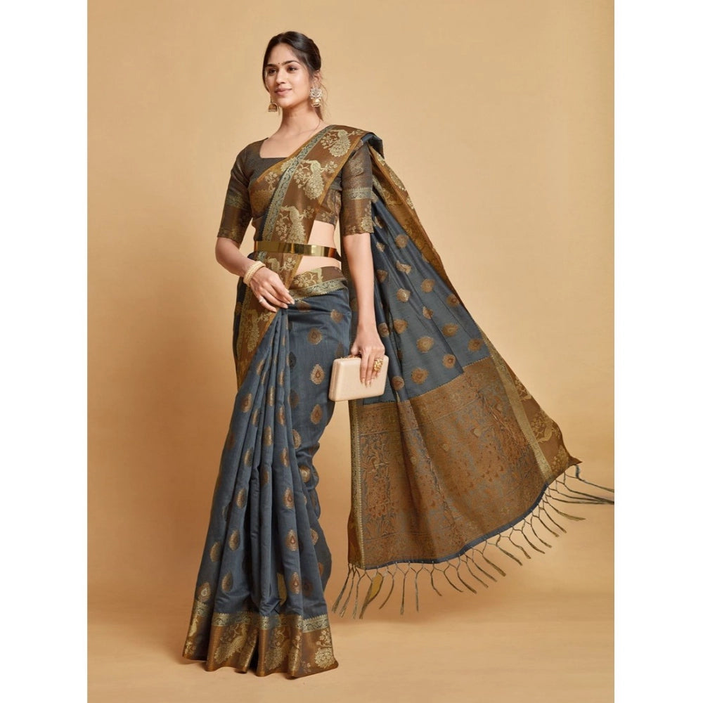 Generic Women's Organza Printed Saree With Unstitched Blouse (Grey, 5-6 Mtrs) - Noble Nook