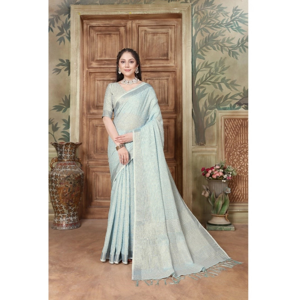 Generic Women's Organza Printed Saree With Unstitched Blouse (Sky Blue, 5-6 Mtrs) - Noble Nook