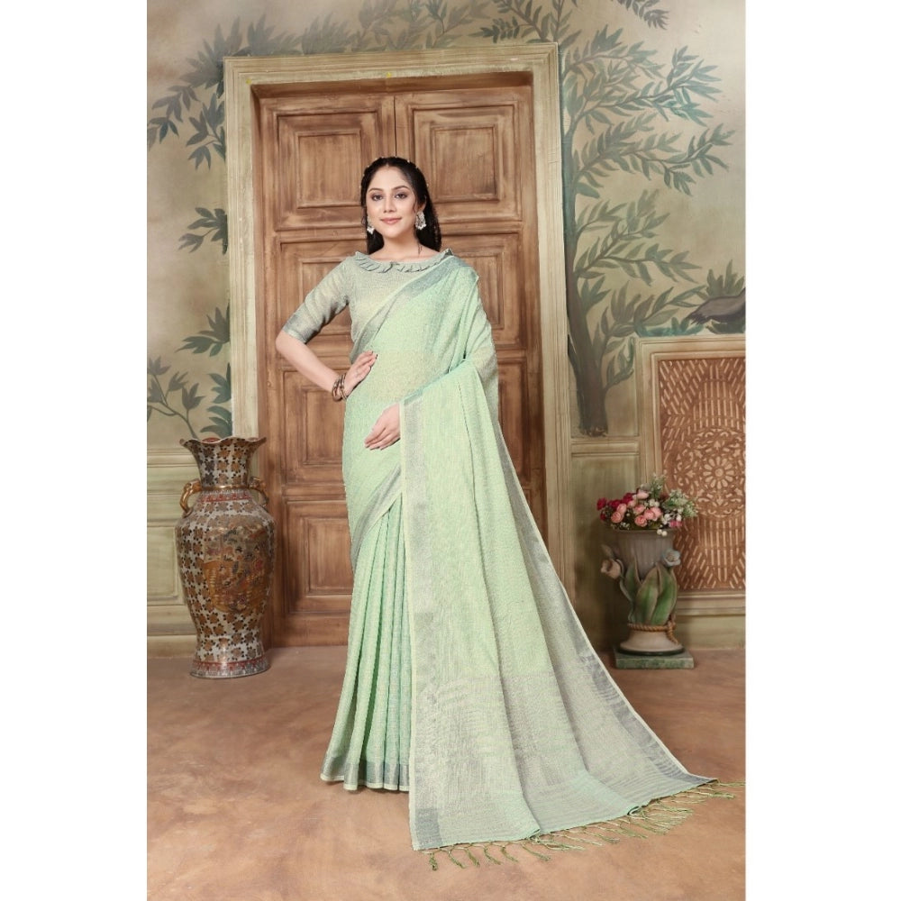 Generic Women's Organza Printed Saree With Unstitched Blouse (Sea Green, 5-6 Mtrs) - Noble Nook