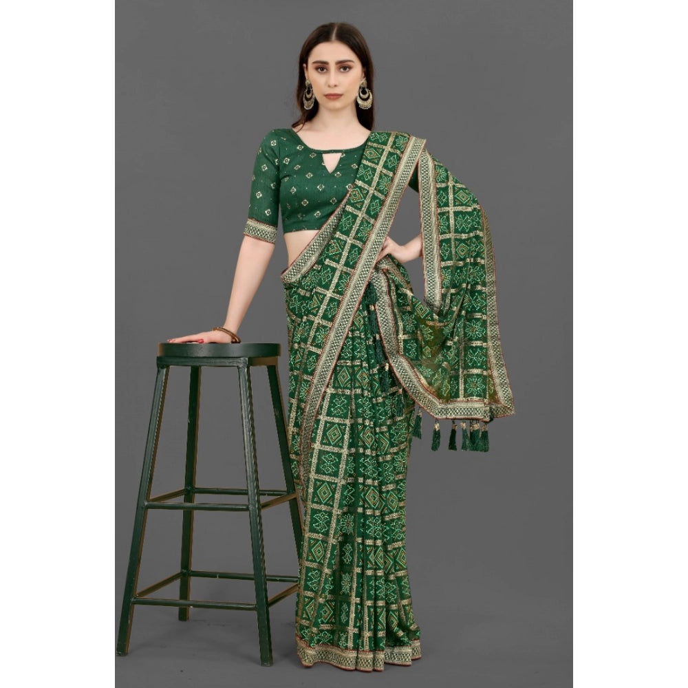 Generic Women's Soft Silk Printed Saree With Unstitched Blouse (Green, 5-6 Mtrs) - Noble Nook