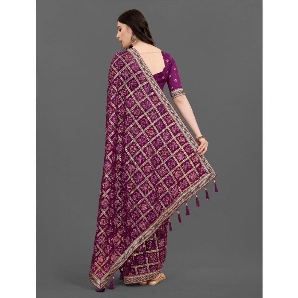 Generic Women's Soft Silk Printed Saree With Unstitched Blouse (Magenta, 5-6 Mtrs) - Noble Nook