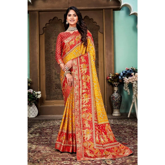 Generic Women's Soft Silk Printed Saree With Unstitched Blouse (Yellow, 5-6 Mtrs) - Noble Nook