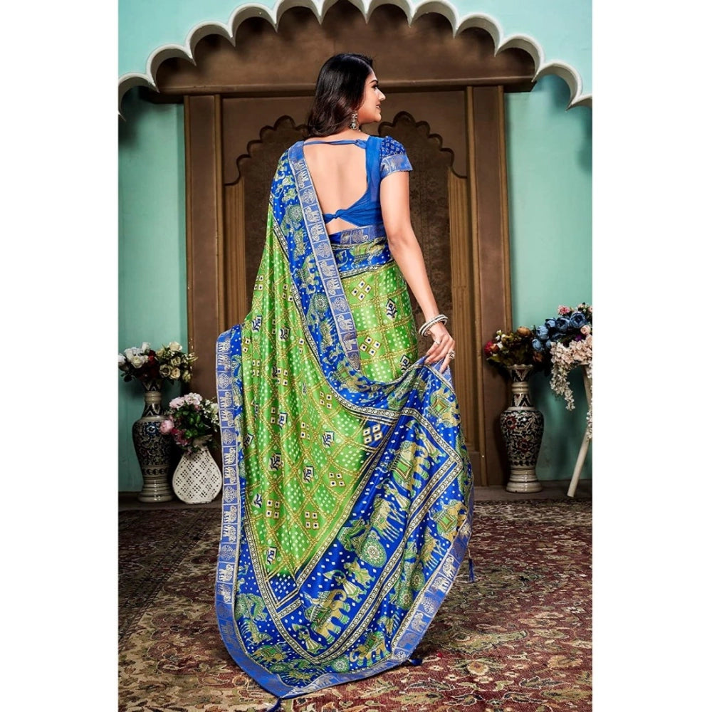 Generic Women's Soft Silk Printed Saree With Unstitched Blouse (Green, 5-6 Mtrs) - Noble Nook