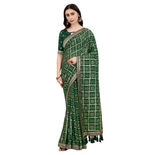 Generic Women's Soft Silk Printed Saree With Unstitched Blouse (Green, 5-6 Mtrs) - Noble Nook