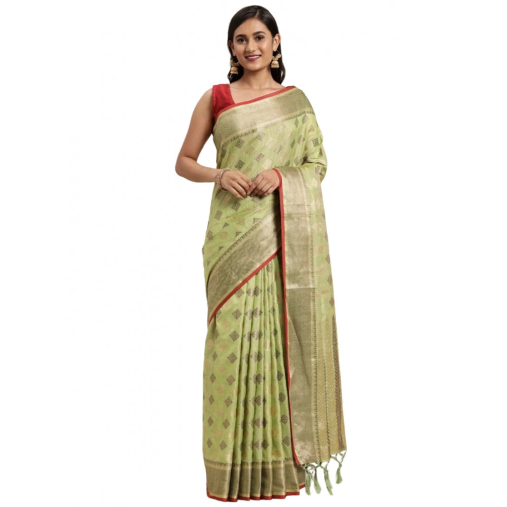 Generic Women's Chanderi Cotton Printed Saree With Unstitched Blouse (Pista, 5-6 Mtrs) - Noble Nook