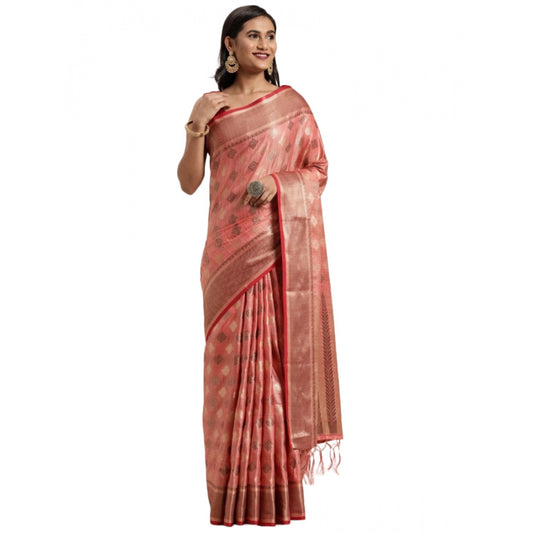 Generic Women's Chanderi Cotton Printed Saree With Unstitched Blouse (Pink, 5-6 Mtrs) - Noble Nook