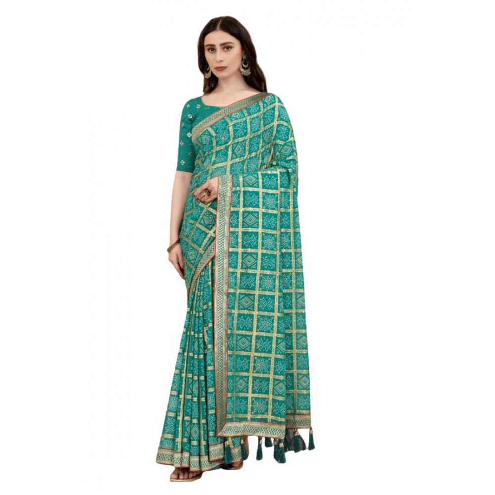 Generic Women's Soft Silk Printed Saree With Unstitched Blouse (Rama, 5-6 Mtrs) - Noble Nook