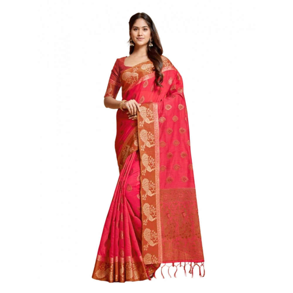 Generic Women's Organza Printed Saree With Unstitched Blouse (Pink, 5-6 Mtrs) - Noble Nook