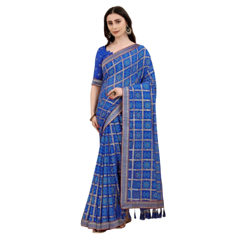 Generic Women's Soft Silk Printed Saree With Unstitched Blouse (Blue, 5-6 Mtrs) - Noble Nook