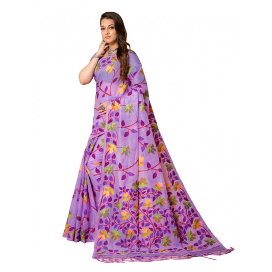 Generic Women's Cotton Printed Saree With Unstitched Blouse (Lavender, 5-6 Mtrs) - Noble Nook