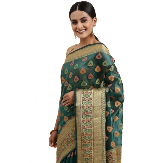 Generic Women's Organza Printed Saree With Unstitched Blouse (Sea Green, 5-6 Mtrs) - Noble Nook