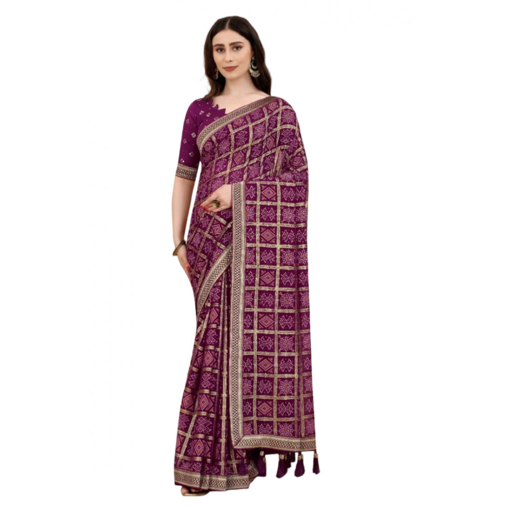 Generic Women's Soft Silk Printed Saree With Unstitched Blouse (Magenta, 5-6 Mtrs) - Noble Nook