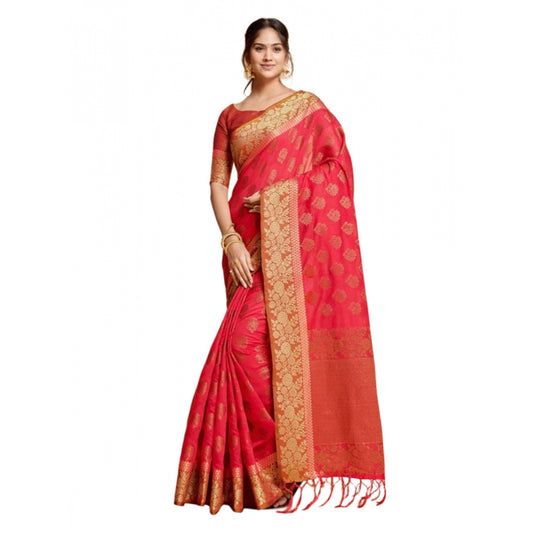 Generic Women's Chanderi Cotton Printed Saree With Unstitched Blouse (Pink, 5-6 Mtrs) - Noble Nook