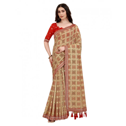 Generic Women's Soft Silk Printed Saree With Unstitched Blouse (Beige, 5-6 Mtrs) - Noble Nook