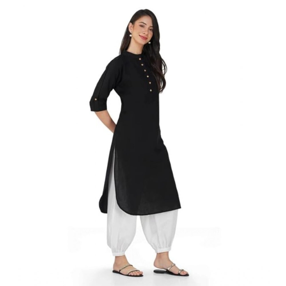 Generic Women's Casual Cotton Solid 3-4 Sleeve Kurti (Black) - Noble Nook