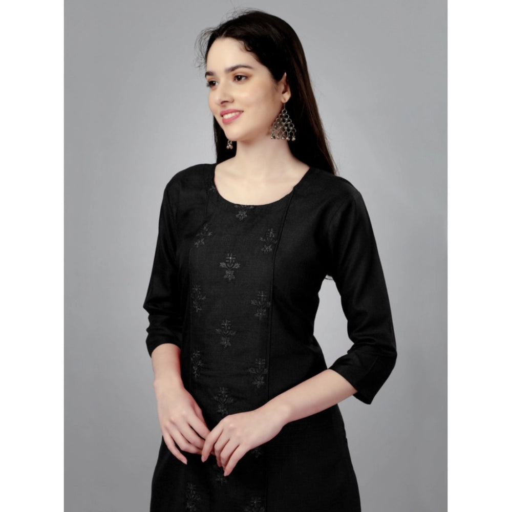 Generic Women's Casual 3-4 th Sleeve Embroidery Cotton Kurti (Black) - Noble Nook