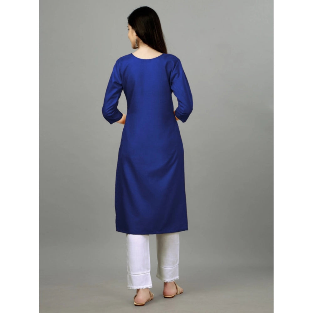 Generic Women's Casual 3-4 th Sleeve Embroidery Cotton Kurti (Blue) - Noble Nook