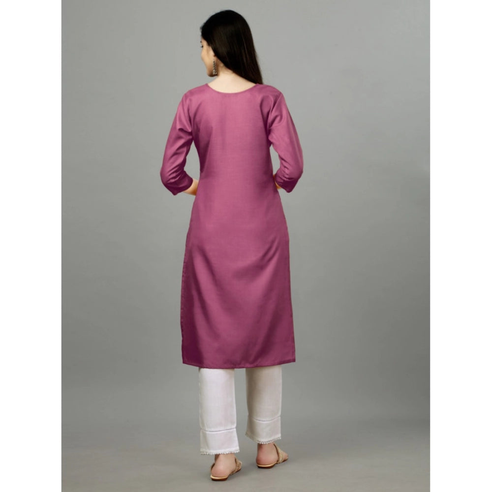 Generic Women's Casual 3-4 th Sleeve Embroidery Cotton Kurti (Purple) - Noble Nook