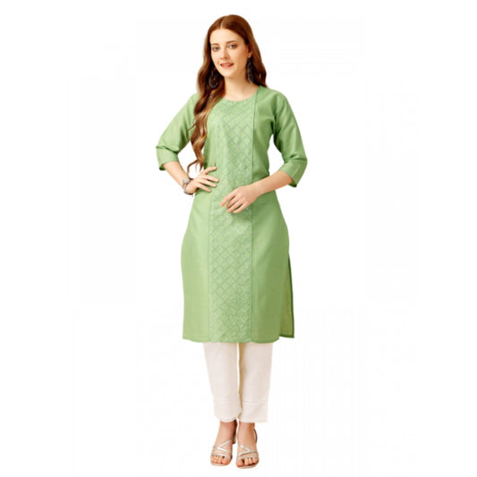 Generic Women's Casual 3-4 th Sleeve Embroidery Cotton Kurti Pant Set (Pista Green) - Noble Nook