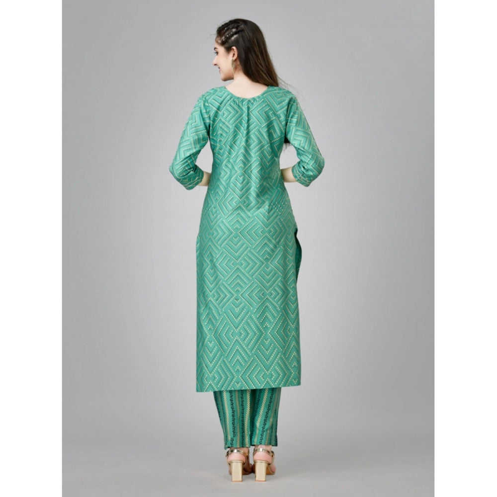 Generic Women's Casual 3-4 th Sleeve Embroidery Rayon Kurti Pant Set (Green) - Noble Nook