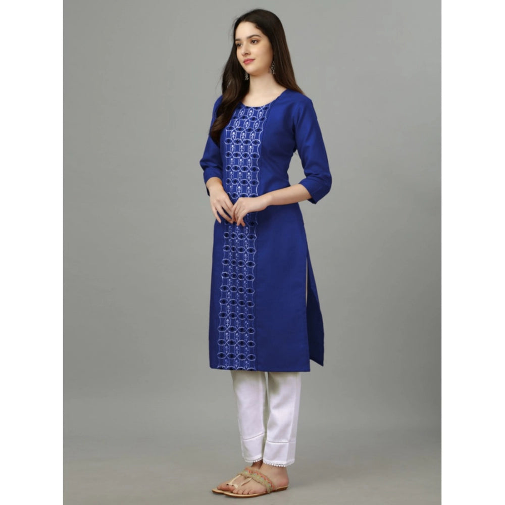 Generic Women's Casual 3-4 th Sleeve Embroidery Cotton Kurti (Blue) - Noble Nook