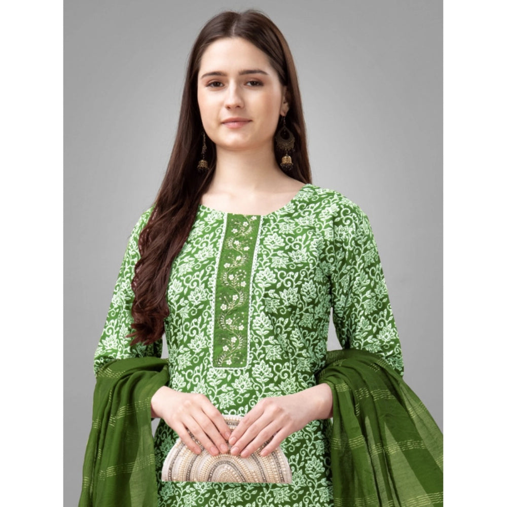 Generic Women's Casual 3-4 th Sleeve Embroidery Rayon Kurti Pant Dupatta Set (Green) - Noble Nook