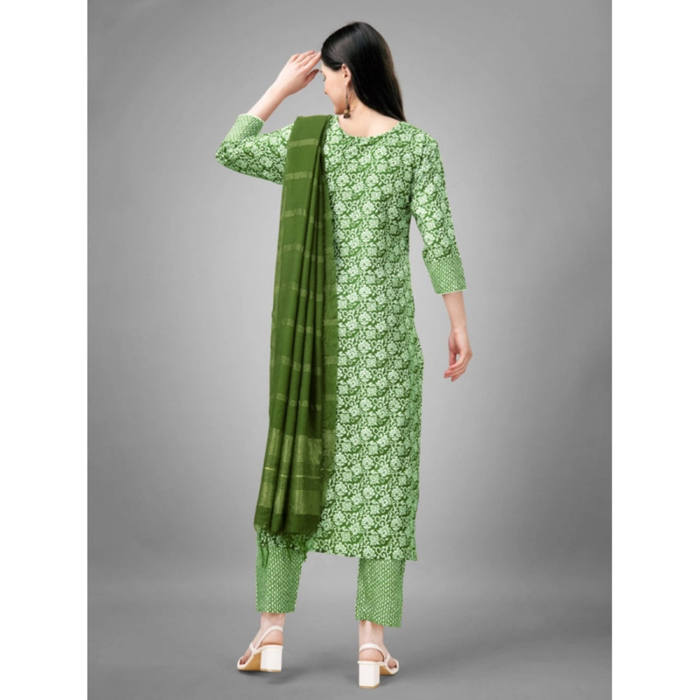 Generic Women's Casual 3-4 th Sleeve Embroidery Rayon Kurti Pant Dupatta Set (Green) - Noble Nook