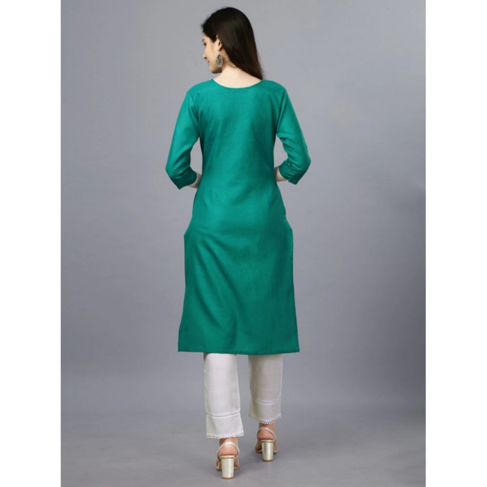 Generic Women's Casual 3-4 th Sleeve Embroidery Cotton Kurti (Light Green) - Noble Nook