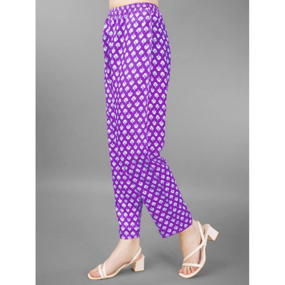 Generic Women's Casual 3-4 th Sleeve Embroidery Rayon Kurti Pant Dupatta Set (Purple) - Noble Nook