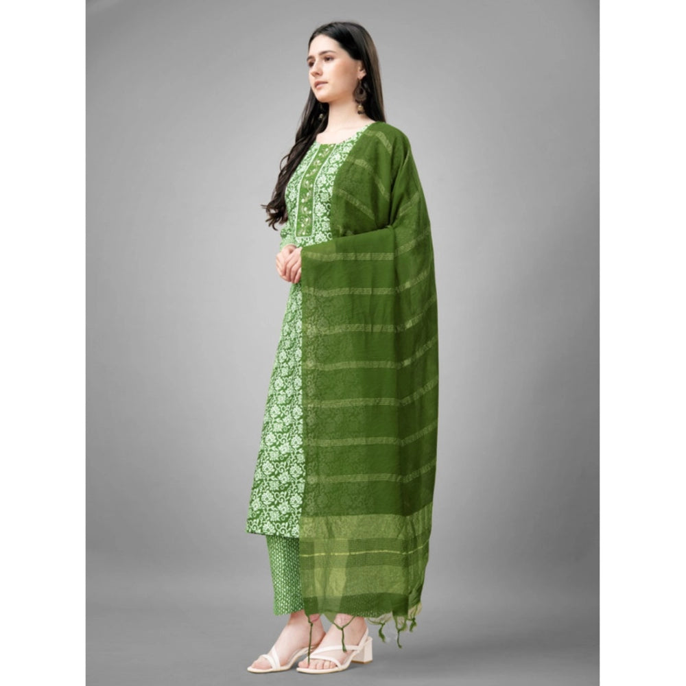 Generic Women's Casual 3-4 th Sleeve Embroidery Rayon Kurti Pant Dupatta Set (Green) - Noble Nook