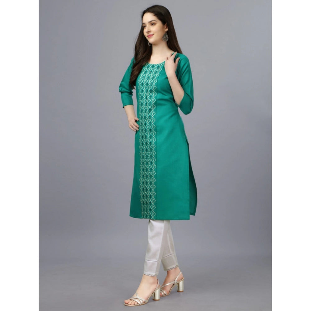 Generic Women's Casual 3-4 th Sleeve Embroidery Cotton Kurti (Light Green) - Noble Nook